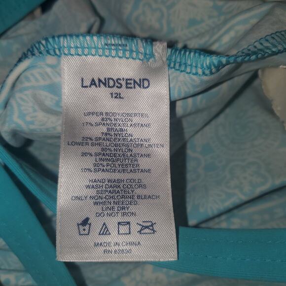 Lands End Size 12T Tall Long Women's Paisley One Piece Full Swimsuit Aqua Padded - Picture 7 of 9